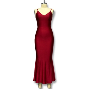 Elegant deep V-neck backless wine red mermaid dress with thin straps for women