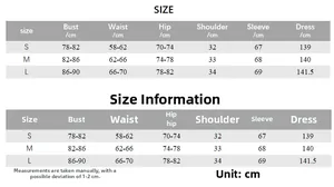 Size guide for backless evening dress including bust, waist, and hip measurements in cm