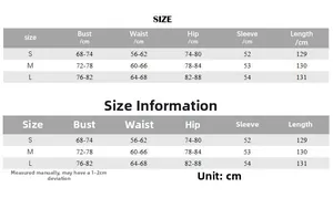 Detailed size chart for solid color long sleeve bodysuit showing S M L measurements