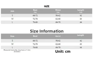 Detailed size chart for V-neck bow camisole showing bust and waist measurements in cm