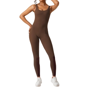 Women's Sleeveless Backless Tight Jumpsuit Sexy U-Neck Cut-Out Sports Bodysuit High Elasticity Full Length Catsuit Fitness Romper