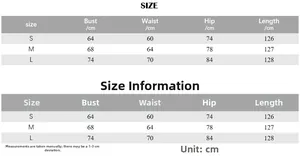 Tableau des tailles détaillé avec mesures de poitrine, taille et hanches pour robe bustier