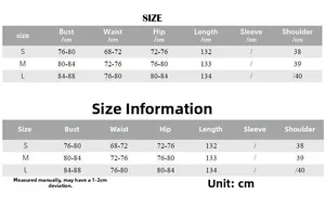 Size chart for women sleeveless solid color maxi dress showing S, M, L measurements in cm