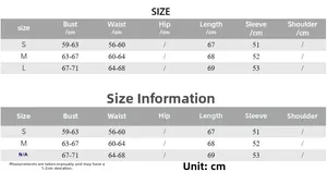Size chart for women off-shoulder mini dress showing bust, waist, length and sleeve in cm