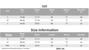 Size chart table for slim fit long sleeve top with measurements for S, M, and L in cm