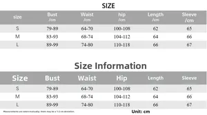 Detailed size chart for the off-shoulder long sleeve dress with bust and waist dimensions