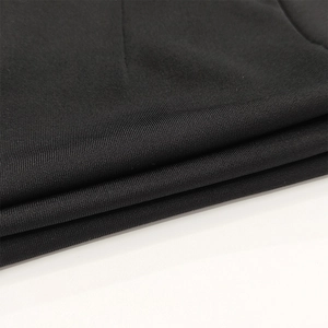 Detailed macro shot of premium black knitted fabric texture on long sleeve dress
