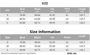 Size chart showing detailed measurements for long sleeve slim backless jumpsuit