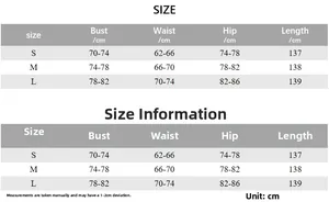 Detailed size chart for the mesh backless long dress with bust, waist, and hip measurements
