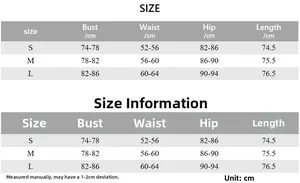 Size chart for solid color bodycon dress with bust, waist, and hip measurements in cm
