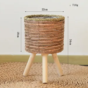 Detailed size specifications of Nordic rattan plant stand with 22x18cm basket and 710g weight