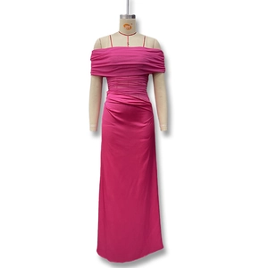 Detail of rose pink ruched bodycon dress with off-shoulder sheer mesh stitching details