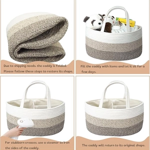 Collapsible cotton rope diaper caddy with internal dividers and gradient woven design