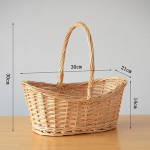 Detailed dimensions of handmade wicker basket for flowers and fruit with dimensions shown