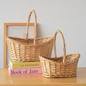 Set of two handmade willow woven baskets with handles for picnic and flowers