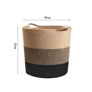 Detail view of woven cotton rope storage basket showing 36cm diameter and 32cm height