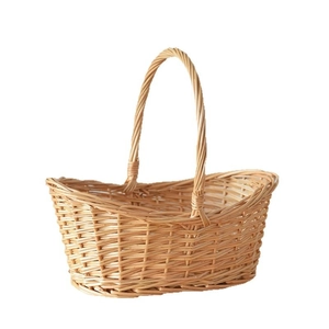 Handmade oval wicker flower basket with handle for picnic or home storage decor