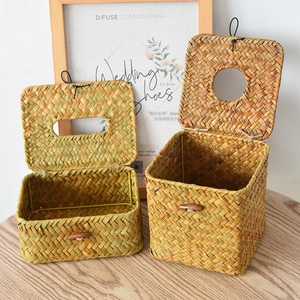Handwoven straw tissue box covers in rectangular and square shapes for home decor