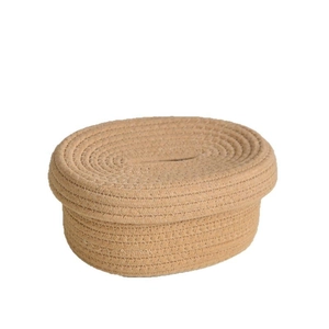 Japanese style woven cotton rope tissue box with lid for home desktop storage