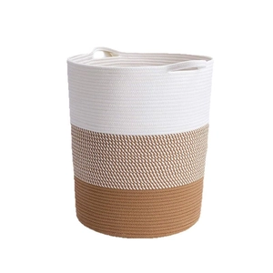 Nordic cotton rope storage basket with three-color weaving and convenient handles