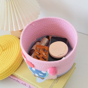 Pink and blue woven cotton rope desktop organizer basket for baby shower gift storage