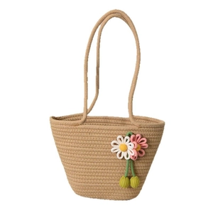 Borsa tote in paglia intrecciata a mano con decorazioni di margherite per le vacanze estive