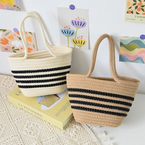 Sac Fourre-tout Tissé en Coton à Rayures pour Femmes Sac à Main Décontracté de Style Bohème Petit Sac à Bandoulière de Plage