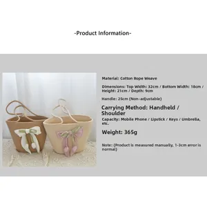 Detailed size specifications for handmade cotton rope beach bag with dimensions and weight