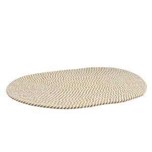 Nordisches gewebtes ovales Tischset aus Baumwolle mit beige-weißem Spiralmuster