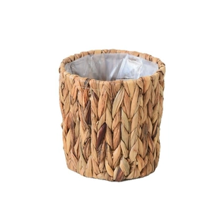 Water hyacinth woven storage basket planter with waterproof liner for home decor