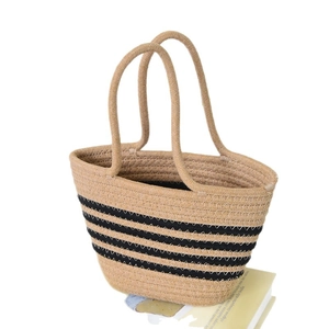 Sac à main minimaliste en paille tissée avec rayures noires pour style d'été