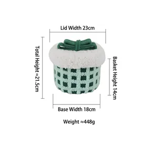 Detailed size specifications for the woven dachshund Christmas storage basket in green