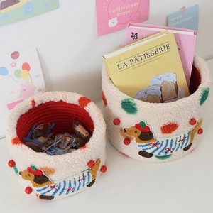 Dachshund embroidery sherpa storage baskets set for desk organization and home decor