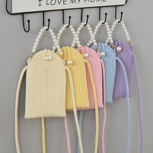 Handmade woven pearl phone bag in five summer colors with rainbow arch design
