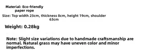 Detailed dimension guide for woven straw bag made of eco-friendly paper rope and grass