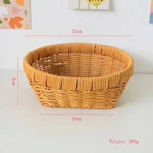 Detail showing dimensions and woven texture of the durable plastic storage basket