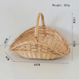 Detail view of a large 45cm willow picnic basket showing dimensions and hand-woven texture