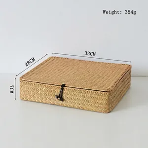 Detailed view of handmade woven storage box with lid, dimensions 32x28x7cm and weight 354g