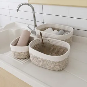 Woven Cotton Rope Storage Basket Handcrafted Decorative Organizer Bin For Desktop Cosmetics Office Stationery Home Sundries