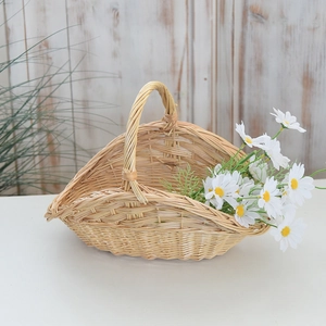 Close-up detail of handcrafted wicker basket with natural texture and sturdy handle