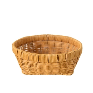 Handwoven rattan style oval fruit basket in warm brown for home organization