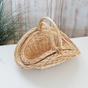 Nesting set of two natural wicker storage baskets with sturdy reinforced handles