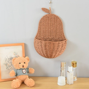 Handmade pear-shaped woven wall basket for home storage and decorative wall hanging