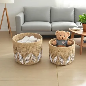 Nordic Handmade Paper Rope Woven Storage Basket Round Wave Pattern Organizer For Laundry Toys Living Room Home Decor