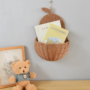 Hand Woven Paper Rope Pear Shaped Wall Hanging Storage Basket Decorative Nordic Style Brown Organizer For Keys Sundries Home Decor