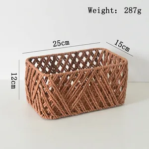 Detailed view of woven storage basket with 25x15x12cm size and 287g weight specs