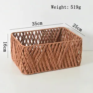 Detail view of woven storage basket with 35x25x16cm dimensions and 519g weight specs
