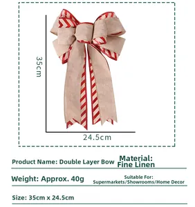 Detail view of double-layer burlap Christmas bow with dimensions 35cm by 24.5cm
