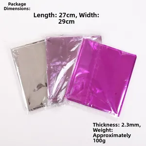 Metallic tablecloth packaging detail showing silver and purple foil 27x29cm sizes
