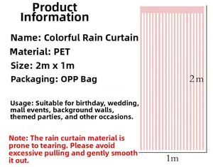 Detail specifications for 1x2m PET foil fringe curtain used for party backdrop decoration